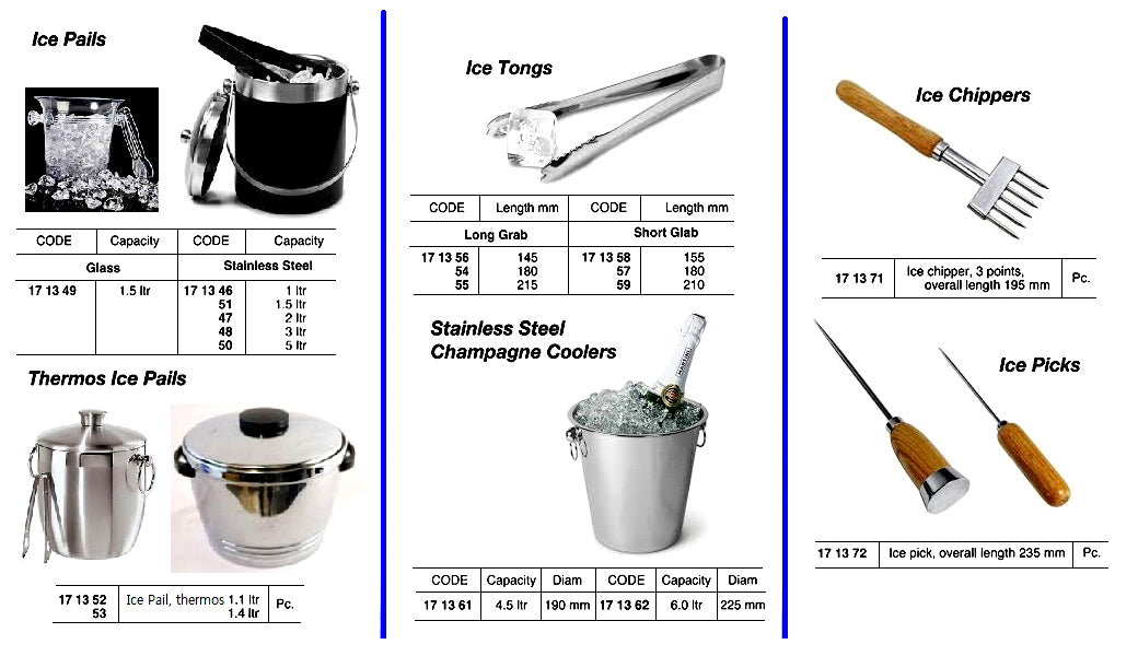 171359-ICE TONGS STAINLESS STEEL, SHORT GRAB L:210MM