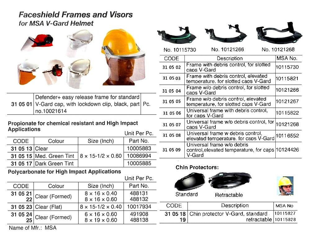 310504-FRAME W/OUT DEBRIS CONTROL MSA, 10121266 F/SLOTTED CAPS V-GARD