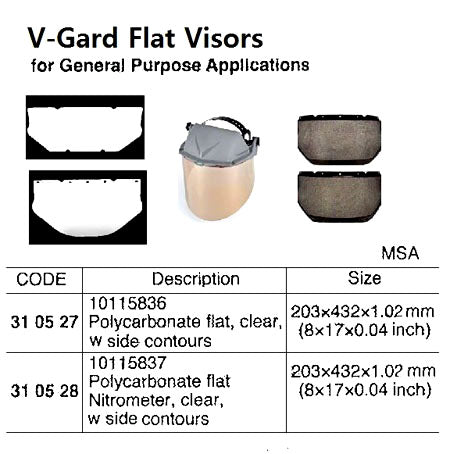 310527-VISOR FLAT V-GARD CLEAR, 203X432X1.02MM MSA 10115836