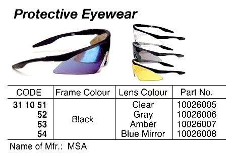 311054-MSA Racers, Safety Goggle silver/red with multi color lenses, sightgard-coating p/n 10104618
