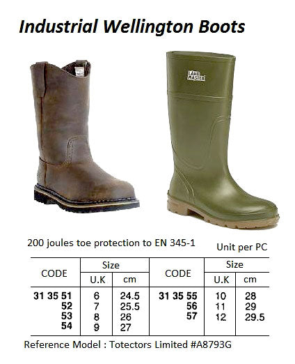 313555-BOOTS WELLINGTON INDUSTRIAL, A8793G BS EN345-1 UK10(28.5CM)