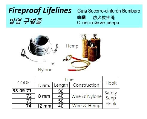 330973-LIFELINE FIREPROOF 8MMX50MTR, WITH HOOK