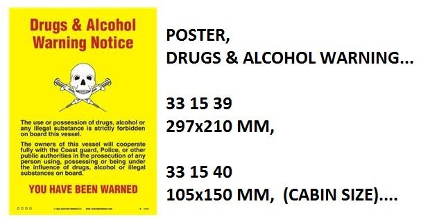 331539-POSTER DRUGS & ALCOHOL WARNING, 297X210MM