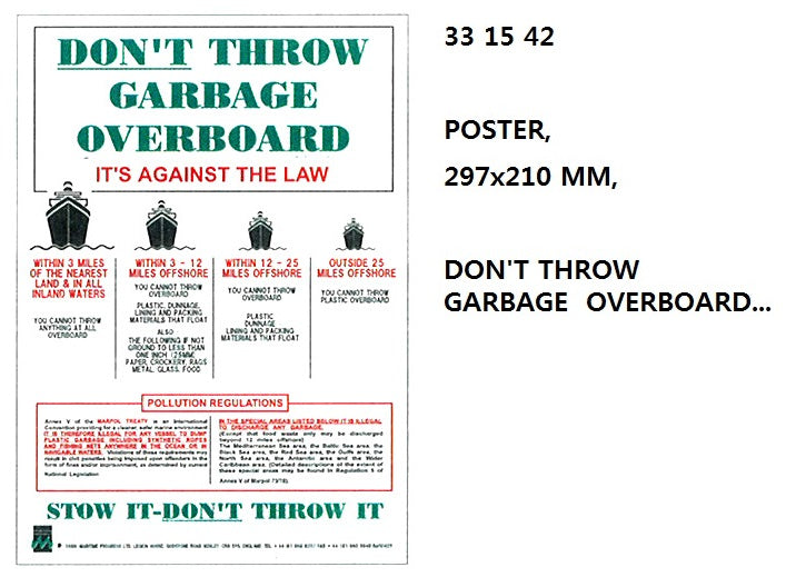 331542-POSTER DON?T THROW GARBAGE, OVERBOARD 297X210MM