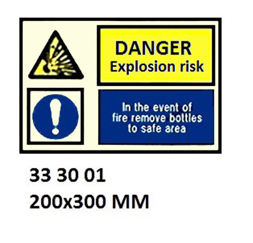 333001-Danger explosion risk, in the event of fire remove bottles to safe area 20x30cm (PL)