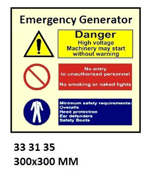 333135-SPACE IDENTIFICATION SIGN, EMRG?CY GENERTR 3135 300X300MM