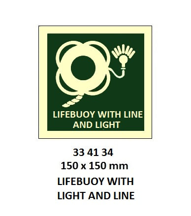 334134-SAFETY SIGN LIFEBUOY W/LIGHT, AND LINE 150X150MM (IMO)