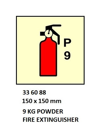 336088-FIRE EQUIPMENT SIGN 9KG, POWDER EXTINGUISHER 150X150MM