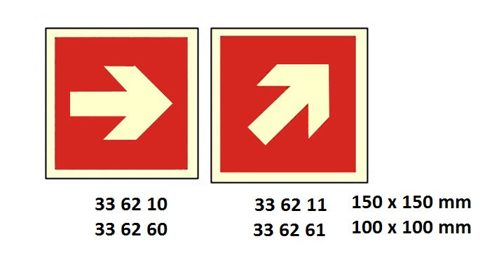 336211-FIRE EQUIPMENT SIGN (RED), ARROW 45DEG UP(R) 150X150MM