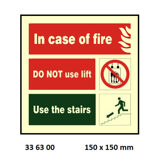 336300-FIRE EQUIPMENT SIGN (RED), DO NOT USE LIFT 150X150MM