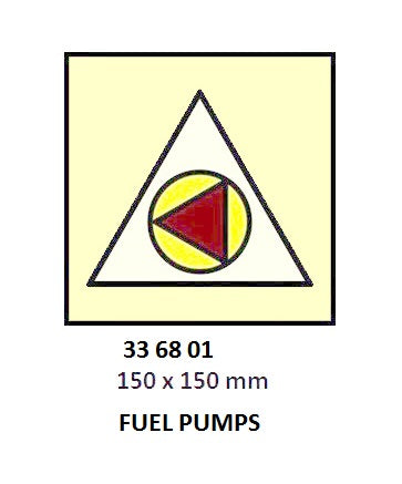 336801-FIRE CONTROL SYMBOL ISO 17631, FUEL PUMP RMT S/OFF 150X150MM