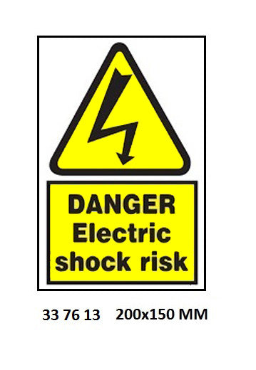 337613-SIGN WHITE VINYL SELF ADHESIVE, 7613 200X150MM DANGER ELE SHOC