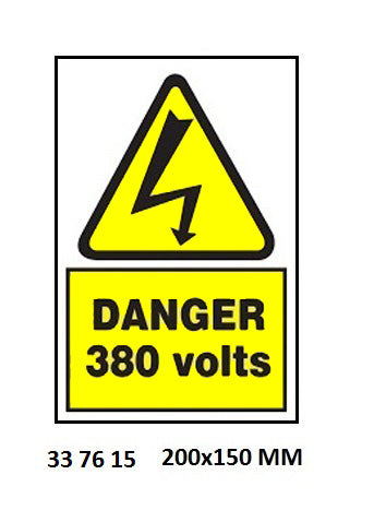 337615-SIGN WHITE VINYL SELF ADHESIVE, #7615 200X150MM DANGER 380VOLT