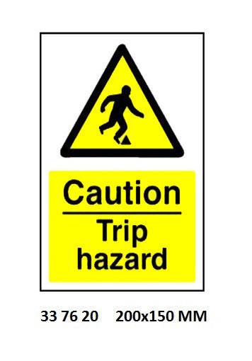 337620-SIGN WHITE VINYL SELF ADHESIVE, #7620 200X150MM CAUTION TRIP