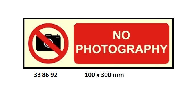 338692-SIGN ISPS CODE NO PHOTOGRAPHY, #8692GM 100X300MM