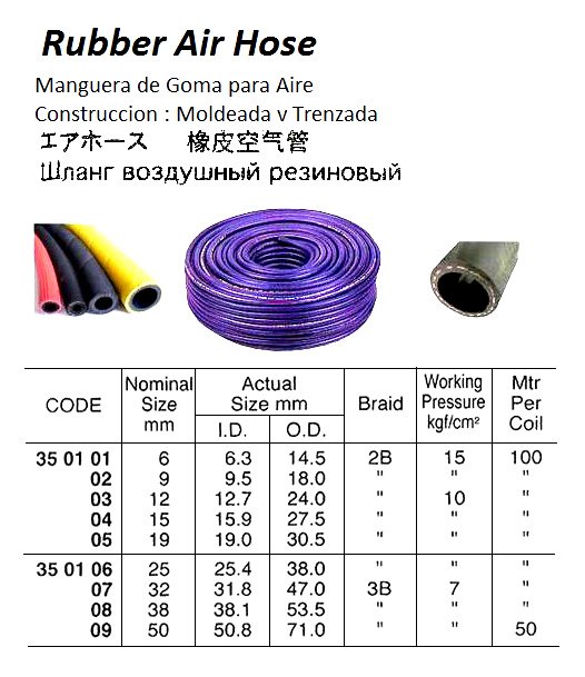 350109-HOSE AIR RUBBER 7KG 50MMX3B