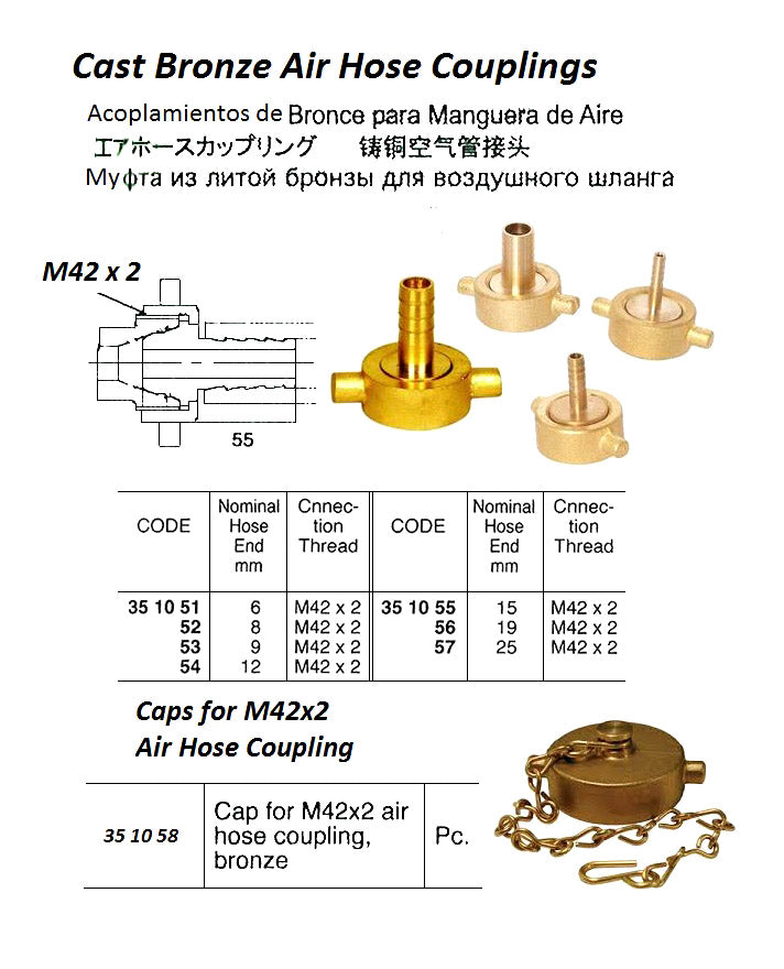 351055-CONNECTION AIRHOSE CAST BRONZE, M42X2 BY HOSE END 15MM