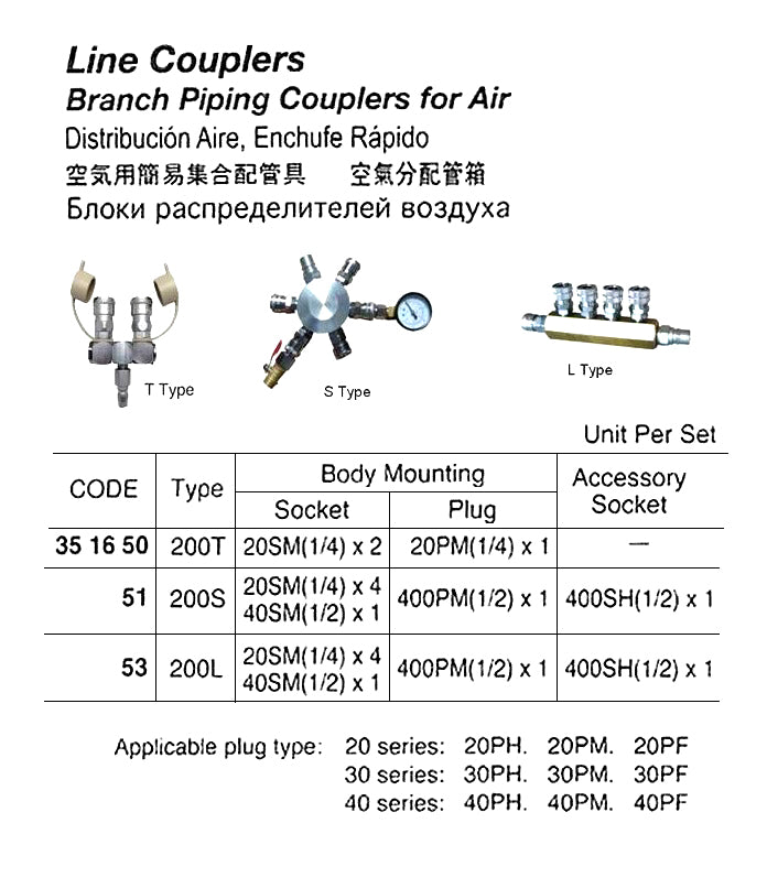 351653-LINE COUPLER BRANCH PIPING, 200L 4X20SM / 1X40SM & 1X400PM