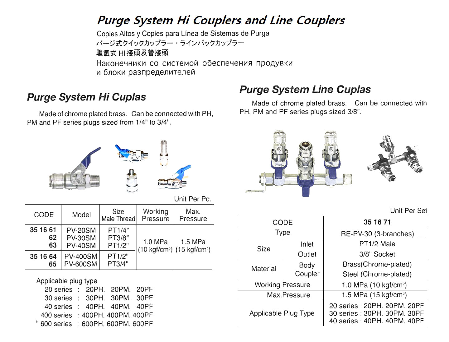 351671-LINE COUPLER PURGE SYSTEM, RE-PV-30(3-BR) INLET R1/2MALE