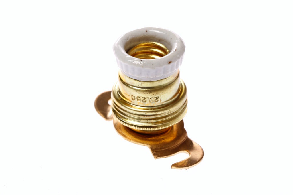 793526-LAMP HOLDER EUROPEAN BRASS, E-14 WITH 2-MOUNTING LUG