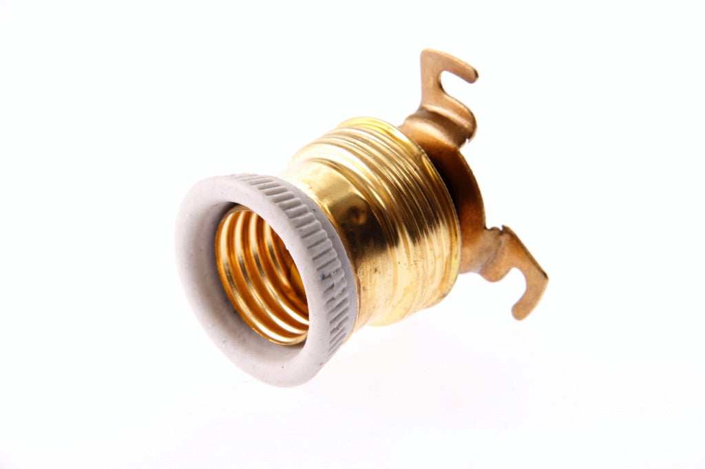 793529-LAMP HOLDER EUROPEAN BRASS, E-27 WITH 3-MOUNTING LUG