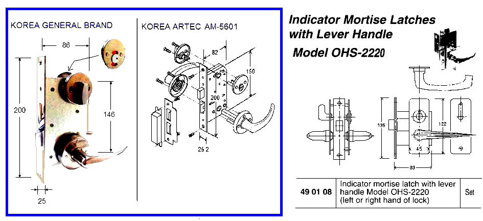 490108-INDICATOR MORTISE LATCH, WITH LEVER HANDLE OHS#2220