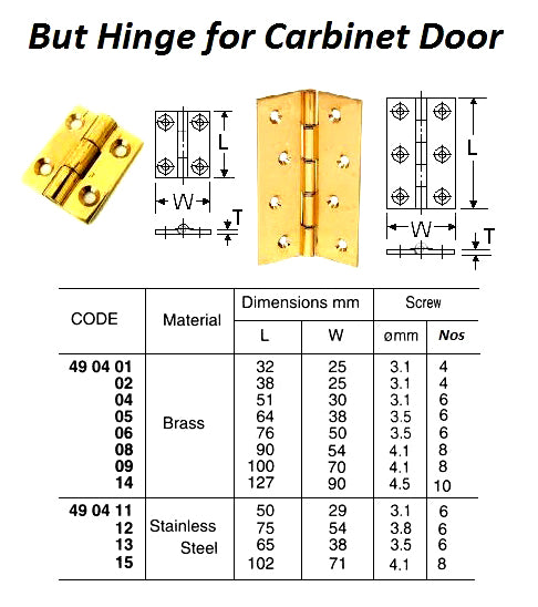 490408-BUTT HINGE FOR CABIN DOOR, BRASS L90XW54MM