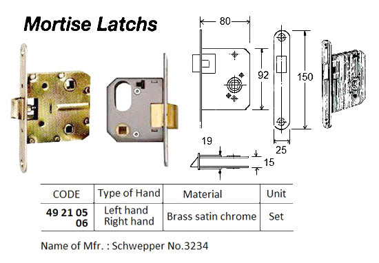 492106-LATCH MORTISE RIGHT HAND, SCHWEPPER 3234