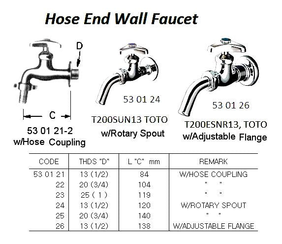 530122-WALL FAUCET WITH HOSE COUPLING 1/2? WATERLINE