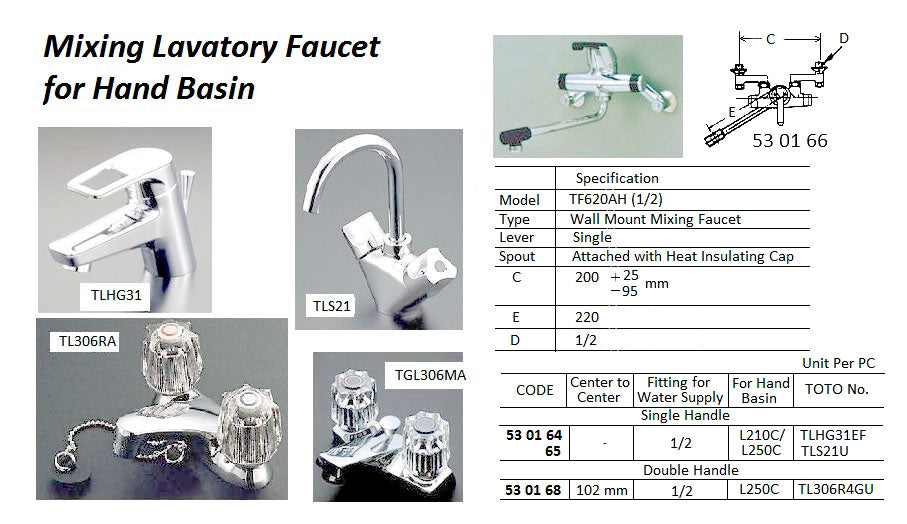 530164-FAUCET MIXING LAVATORY TOTO, TLS04302J SINGLE HANDLE 1/2?