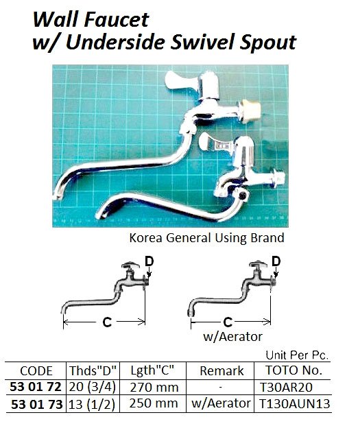 530171-WALL FAUCET COLD S UNDER SWIVEL SPOUT 1/2?-200 MM WATERLINE