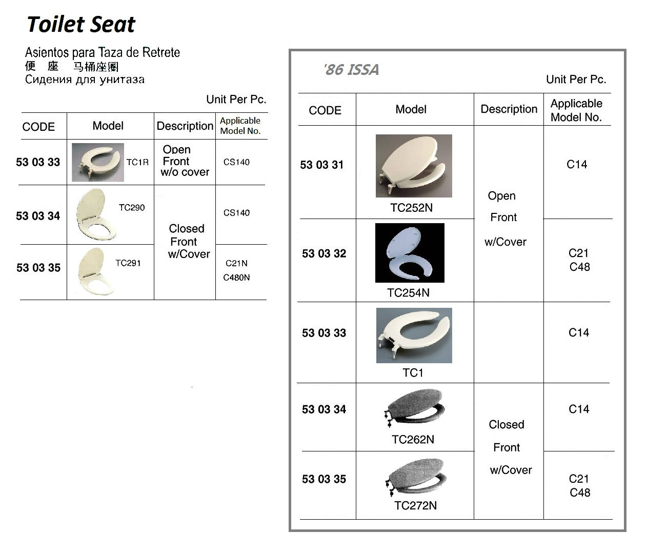 530334-SEAT TOILET CLOSED FRONT, WITH COVER MODEL TC290