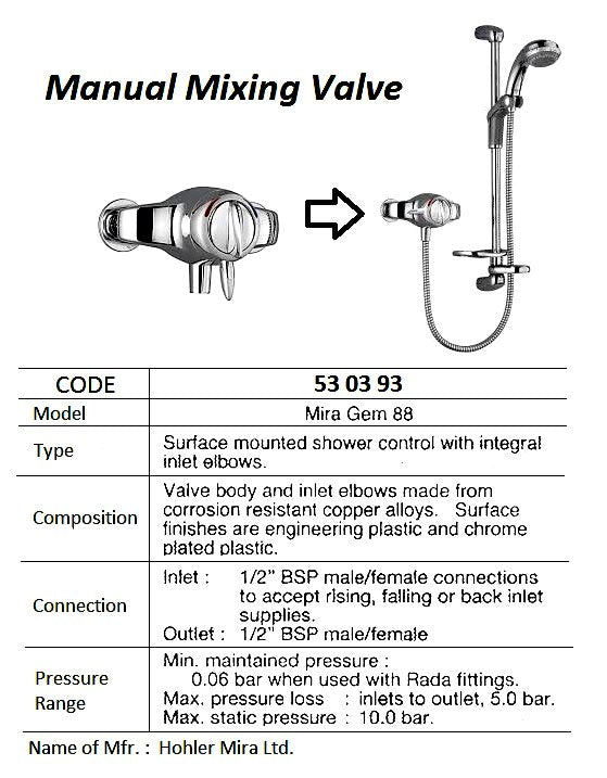 530393-THERMOSTATIC MIXING VALVE SHOWER FAUCET 88 ELEMENT 155 MM RADA