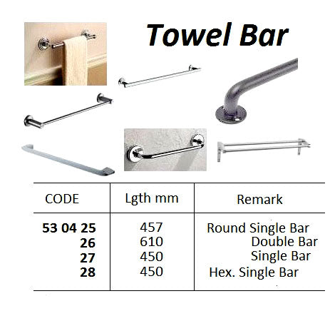 530427-TOWEL BAR ROUND SINGLE 450MM