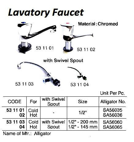 531102-FAUCET LAVATORY CHROMED, WATERLINE HOT 1/2? SA56036