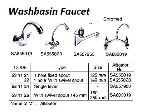 531121-FAUCET WASHBASIN SA555019, 1 HOLE FIXED SPOUT 125MM
