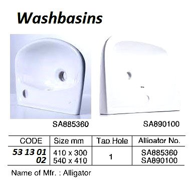 531301-WASHBASIN W/1 TAP HOLE, 410X300MM WATERLINE SA885360