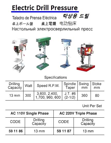 591187-DRILL PRESS ELECTRIC 13MM, B-13SH AC200V 3-PHASE