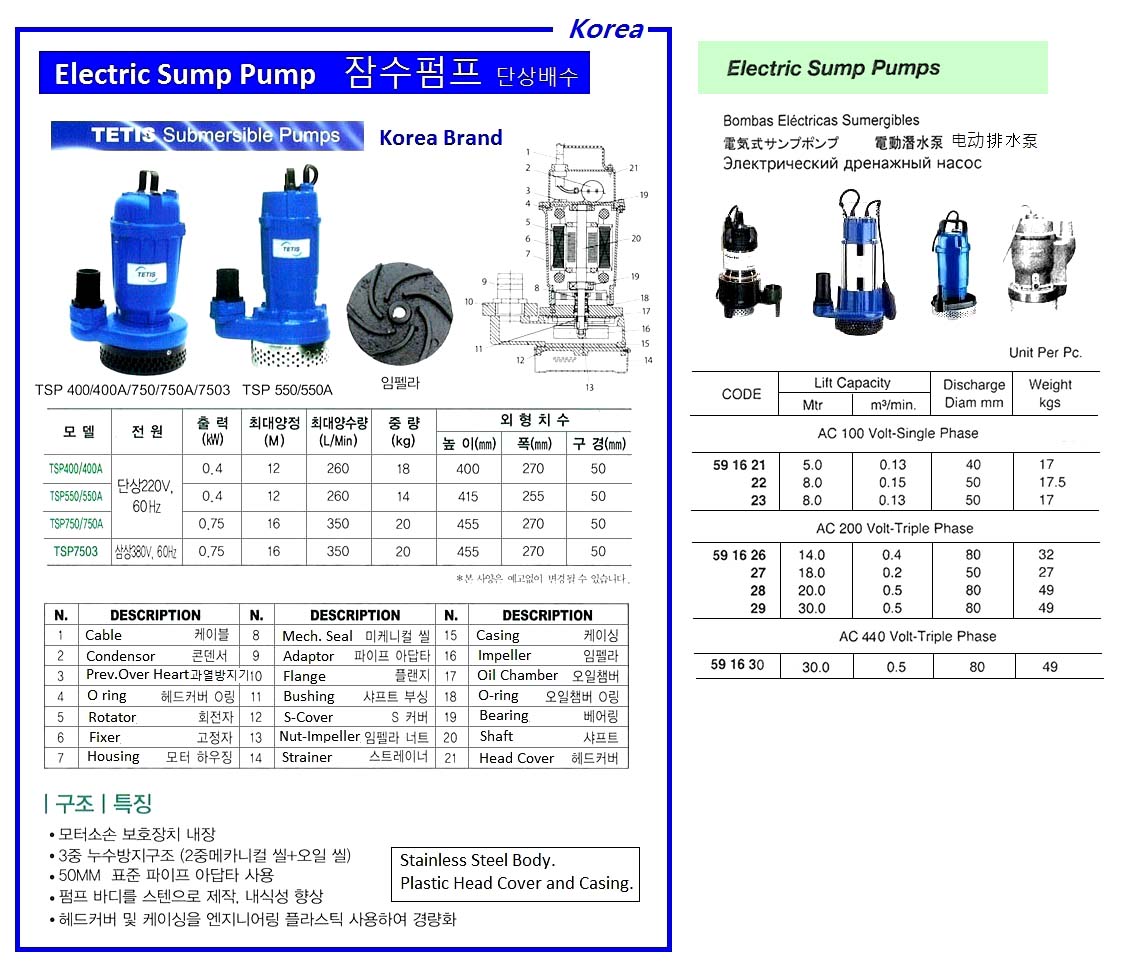 591623-SUMP PUMP ELEC LIFT 8MTR, 0.13M3/MIN AC110V 1-PHASE