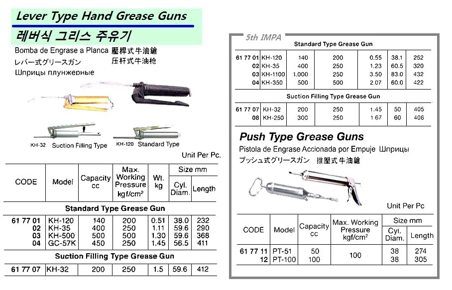 617707-GREASE GUN LEVER TYPE SUCTION, FILLING YAMADA KH-32 200CC