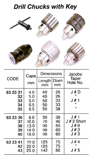 632338-DRILL CHUCK WITH KEY 13.0MM, DIAM 55MM J.T. HOLE #6