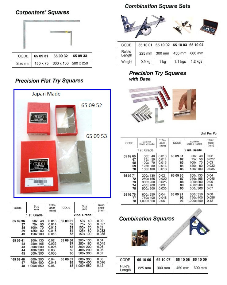 650968-TRY SQUARE PRECISION WITH BASE, 1ST-GRADE(+_0.015) 100X70MM