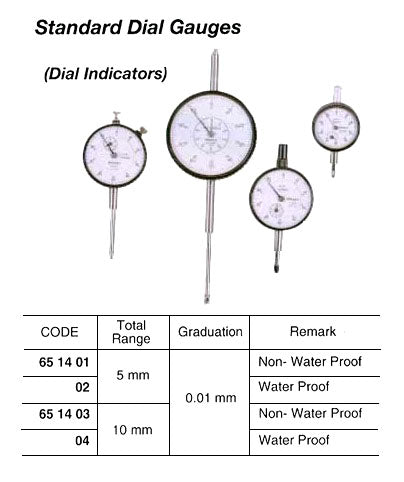 651404-DIAL GAUGE STANDARD 0-10MM, 0.01MM GRAD. WATER-PROOF