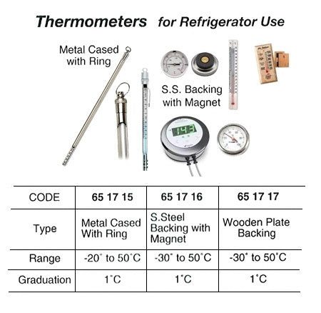 651716-THERMOMETER FOR REFRIGERATOR, STAINLESS W/MAGNET -30TO50DEG
