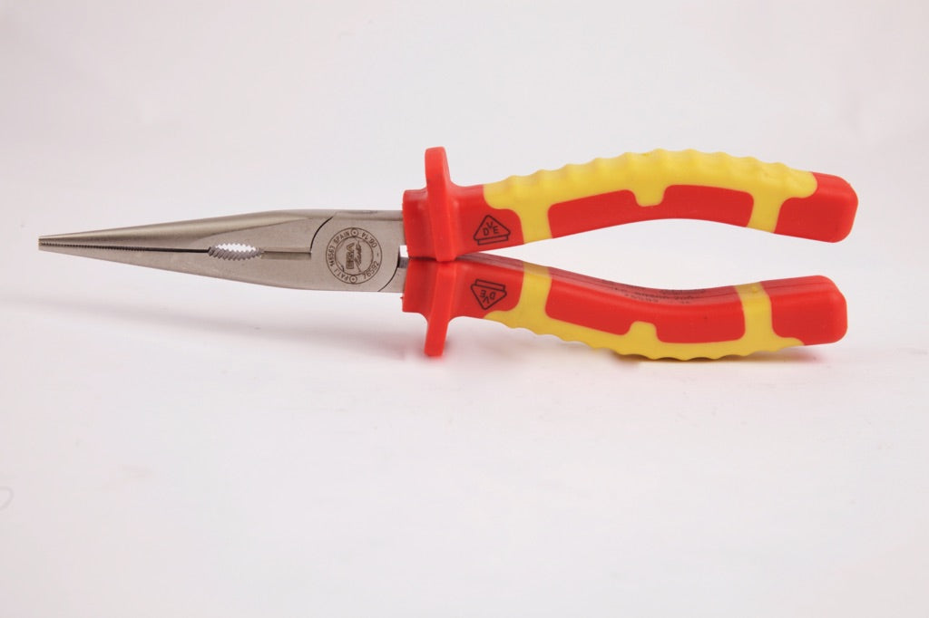 611696-PLIER LONG-NOSE & SIDE-CUTTING, PLASTIC COVERED HANDLE 200MM