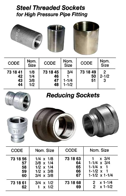 731866-SOCKET REDUCING STEEL THREADED, 1-1/2X1 FOR H.P. PIPE