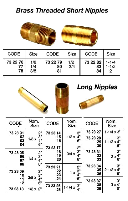 732307-NIPPLE LONG BRASS 1/4 X 4?, THREADED