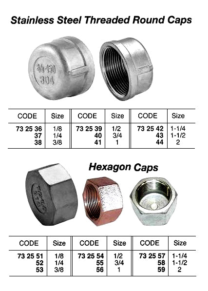 732558-CAP HEXAGON STAINLESS STEEL, 1-1/2 THREADED