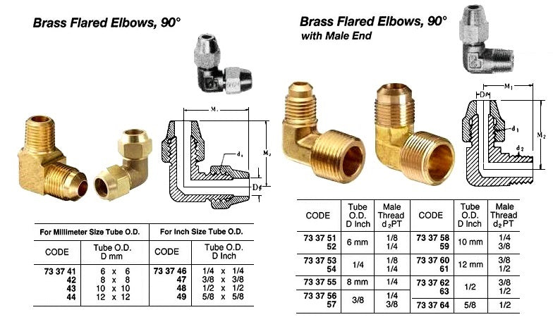 733760-ELBOW FLARED 90DEG BRASS, W/MALE END 12MMXPT3/8