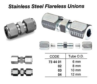 734401-UNION STAINLESS STEEL 6MM, FLARELESS